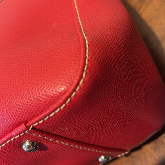 Dooney Bourke  Dome top Satchel  crossbody bag  Leather  flag red/ brown  NWOT - Picture 14 of 17